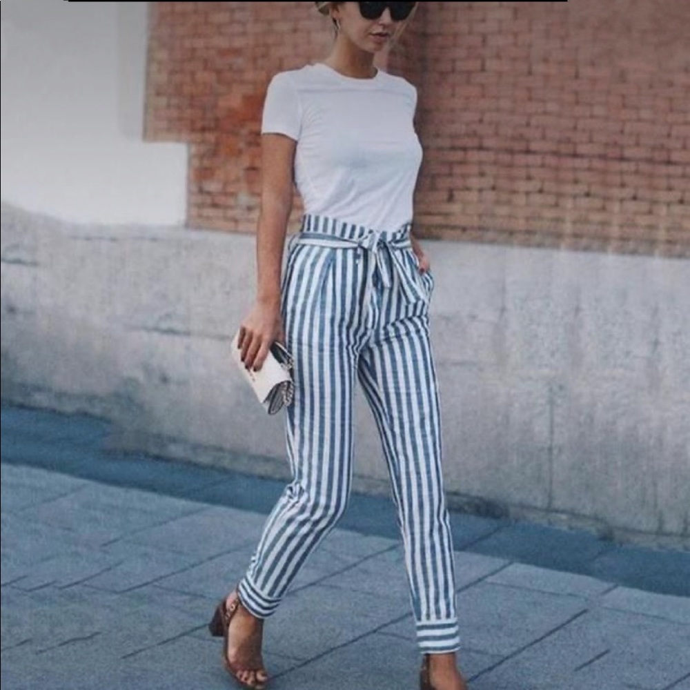 Zara linen striped pants